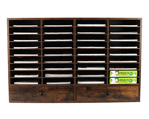 PAG-Mass Mail Sorter Organizer, Wood Literature Organizer, Student Mailbox for Classroom, Desktop Bill Paper Organizer for Office Home School, 38 Compartments, Antique Brown - color: Antique Brown, size: 38 Compartments