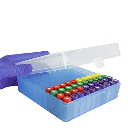 100 Well Microtube Storage Box, Blue Lockable Vial Holder Rack, 1 Pack