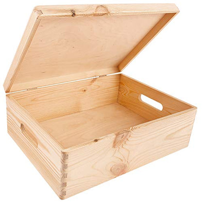 Creative Deco XL Wooden Storage Box with Hinged Lid - color: Beige, size: XL | Handles