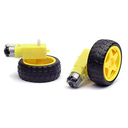 Honbay 2 Sets Plastic Tire Wheel with Gear Motor Dual Shaft for Smart Car Robot Arduino