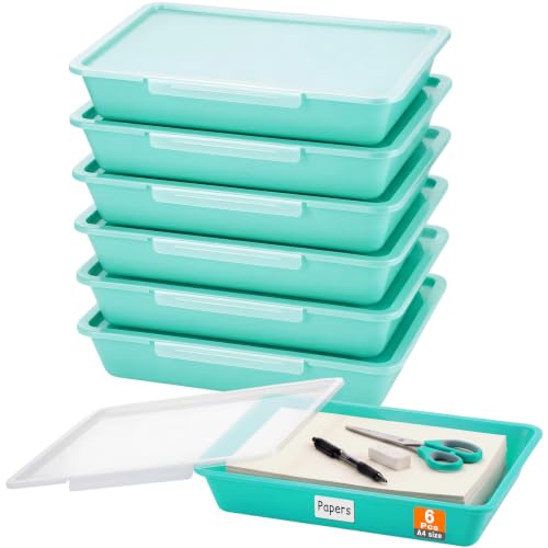 Tinlade 6 Pcs Classroom Paper Storage Bins with Lids, 13x10, Teal - color: Teal