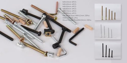 Baby Bed Frame Bolts, Crib Screws Hardware ReplacementKit M6x20/40/60/80mm Hex Drive Socket Cap Screws Barrel Nuts Wooden Dowel Kit for Beds Chairs Furniture et (Silver-26set) - size: Silver-26set