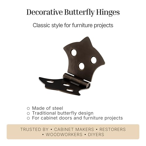 Antique Brass Butterfly Hinges - 3-1/8" x 1-7/8" - Pack of 2 - Decorative Hinges for Cabinet Doors, Trunks and Boxes - BH10-SAB (1) - color: Antique Brass