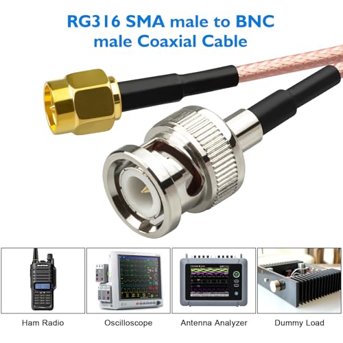 BNC Male to SMA Male Connectors 3ft RG316 Coaxial Cable Low Loss 50ohm BNC to SMA Male Adapter 1M for Antenna/Radio/WiFi/LAN Devices/External Antenna 4PCs - size: 4pcs-1M/3.28ft