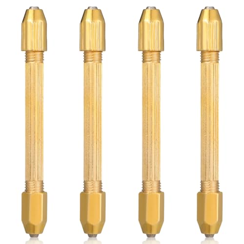 VILLCASE Mini Hand Drill Set 4 pcs Double-Head Pin Vise for Watch Repairing Jewelry Making Carving Micro Drill Tool for Wood Horn Walnut 3.46 in
