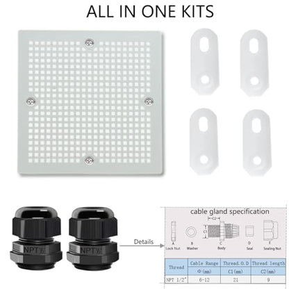 Junction Box, Hinged Clear Cover IP67 Waterproof ABS Project Box with 2 NPT 1/2" Cable Gland, Electrical Box Enclosure with Mounting Plate & Wall Bracket 5.9 x 5.9 x 3.5inch(150x150x90mm) - color: Transparent, size: 5.9"x5.9"x3.5"
