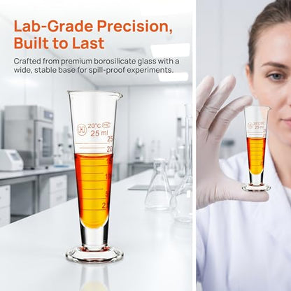 Baluue Graduated Cylinder, 25ml Conical Measuring Cup with Spout and Wide Base, Professional Borosilicate Glass Cylinder for STEM Education Lab Science Teaching and DIY - size: 25ml