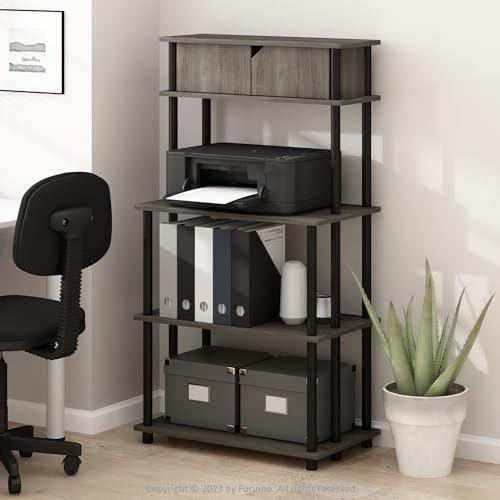 Furinno Turn-N-Tube Toolless Multipurpose Printer Stand Display Storage Shelf with Top Cabinet, French Oak Grey/Black - color: French Oak Grey/Black, size: 3-Tiers with Cabinet