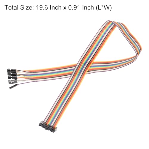 MECCANIXITY 1 Pcs IDC Rainbow Wire Flat Ribbon Cable FC-Female to 18P 19.6 Inch Length 2.54mm Pitch Breadboard Jumper Wires for Electronic Projects - size: 19.6 Inch, style: 18 Pin
