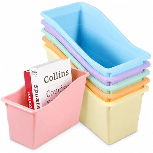 CHUNNIN 6 Pack Pastel Magazine Holder Book Bins for Classroom Durable Book Binder Organizer Stackable Plastic Magazine File Holder Folder Storage Caddy for School Office Library Home School Supplies