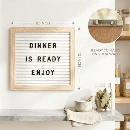 White Felt Letter Board 10x10in, 336 Letters, Wood Frame Message Board - color: White