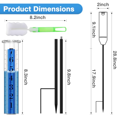 BoArt Rain Gauge, 7" Freeze-Proof Thickened Transparent Plastic Rain Gauge Outdoor, Large Clear Numbers and Adjustable Height Rain Measuring Tool for Garden, Lawn, Patio, and Farm Use