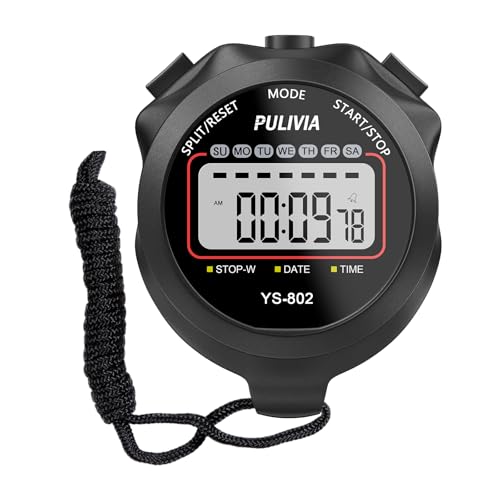Stopwatch Timer, Digital Stop-Watch for Sports, Black - color: Black