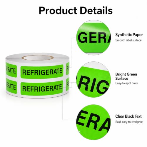 1000 PCS Refrigerate Stickers 1.6"x0.4" Waterproof Vinyl Green - color: Green, Black