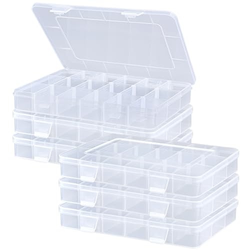 MREEYFILL 6-Pack 18-Grid Clear Plastic Compartment Organizer Box 8x6x1