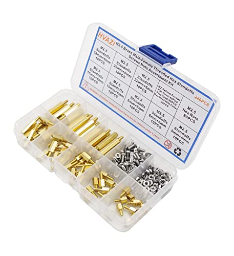M2.5 Brass Male-Female Hex Standoffs, 304 SS Screws & Hex Nuts Kit - size: M2.5