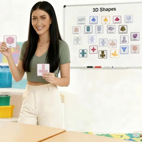 Magnetic 3D Shapes Flash Cards, Geometry Math Manipulatives - color: 3d Shapes & Nets-24p,colorful