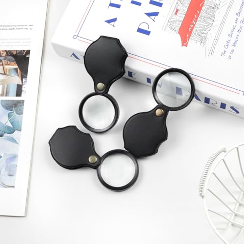 3PCS Ultra Clear Mini 10X Pocket Magnifiers for Seniors, Foldable Magnifying Glass with Protective Cover for Reading, Repairs