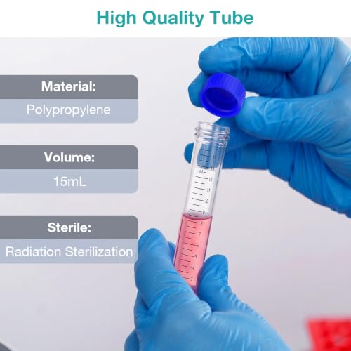 SimPure Centrifuge Tubes 15mL, Conical Tubes Sterile 300PCS Screw Caps Tube - size: 15mL-300Pcs