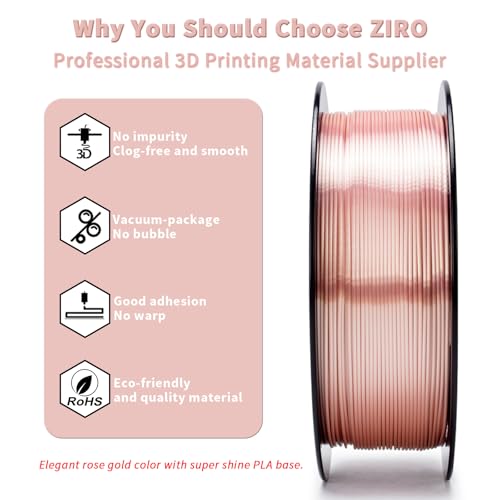 ZIRO PLA Filament 1.75mm, Shine Silk 3D Printing Material, 1KG Rose Gold - color: Silky-rose Gold