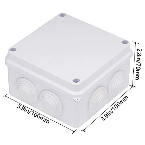 Junction Box, Zulkit ABS Plastic Dustproof Waterproof IP65 Universal Electrical Boxes Project Enclosure White 3.9 x 3.9 x 2.8 inch(100 x 100 x 70mm) - size: 3.9" x 3.9" x 2.8"