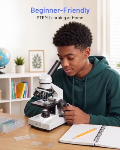 TOMLOV Compound Microscope with Coarse & Fine Focus for Adults & Students,