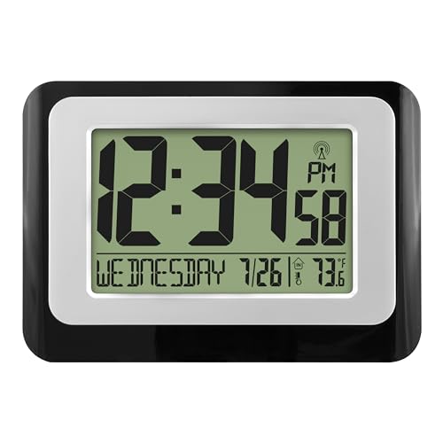 La Crosse Technology W88631 Digital Atomic Clock with Temperature - Black/Silver - color: Black, size: Large