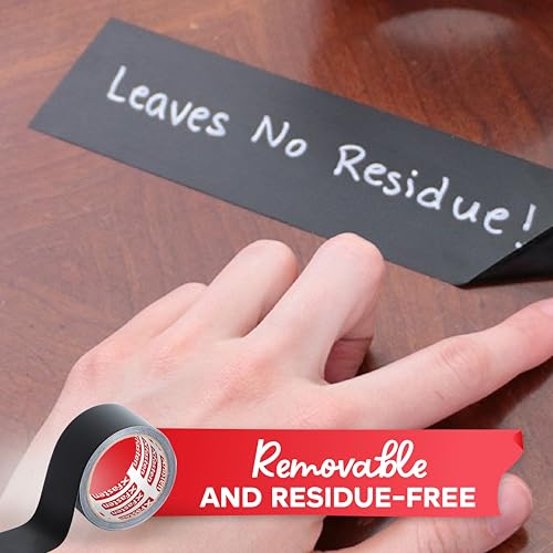 XFasten Black Chalkboard Tape Removable, 2-Inch x 30-Foot, Black, Smudge Resistant Sticky Chalkboard Label Duct Tape - size: 2-Inch x 30-Foot
