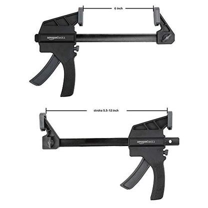 Amazon Basics 6-Piece Easy-to-Use One-Handed Trigger Clamp Set, 2 Pack of 4-inch, 4 Pack of 6-inch, Black/Grey - style: 6-Piece