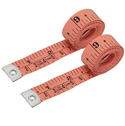 Flexible Tape Measure Pack of 2, Accurate Dual Scale Standard & Metric Measurements Tape,Soft Measuring Tape for Body, Weight Loss Sewing Tailor Craft Ruler 150cm/60 inch - color: Peach / 2 Pack