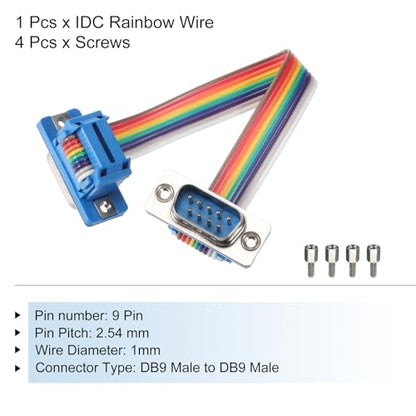 MECCANIXITY IDC Rainbow Wire Flat Ribbon Cable DB9 Male to DB9 Male 3.9 Inch Length 2.54mm Pitch Breadboard Jumper Wires for Electronic Projects - size: 3.9 Inch, style: DB9 Male to DB9 Male