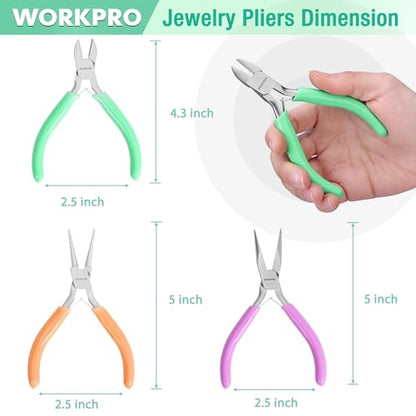 WORKPRO Jewelry Pliers Set, 3-Piece Mini Jewelry Tool Kit - color: Light Purple, Light Green, Orange