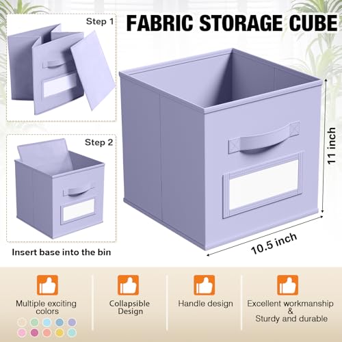 10 Pack Fabric Storage Cubes with Label 11" Collapsible Cube Bins, Macaroon - color: Macaroon, size: 11 Inch
