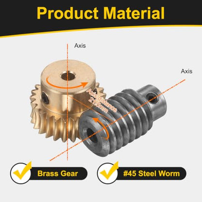 uxcell Worm Gear Set 25T 1 Module 25:1 Reduction Rate, 5mm/6mm Bore - size: 5mm/6mm Bore (1Mod 25T)