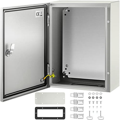 VEVOR Electrical Enclosure Box, 16'' ×12'' ×6'', Carbon Steel Hinged Junction Box, IP66 Waterproof & Dustproof, Outdoor Electrical Box, with Mounting Plate - size: 16 x 12 x 6