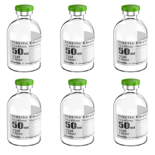 6pcs 50ml Sterile Empty Vial with Plastic Aluminum Caps，Penicillin Bottle 20mm Crimp Top Sterile Transparent Borosilicate Lab Sample Vial (Transparent) - size: 50ml 6pcs