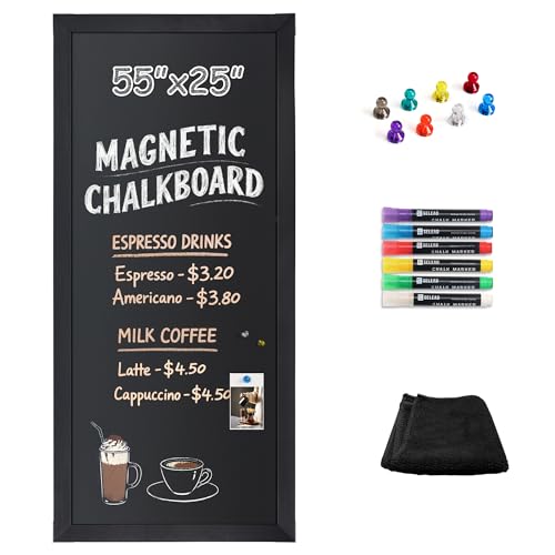 SELEAD Magnetic Chalkboard Words Sign - 55" x 25", Black Solid Wood Frame - color: All Black, size: 25"W x 55"H