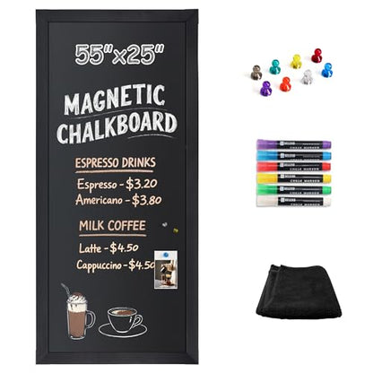 SELEAD Magnetic Chalkboard Words Sign - 55" x 25", Black Solid Wood Frame - color: All Black, size: 25"W x 55"H