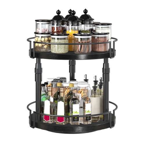 HOOBRO Lazy Susan Organizer Spice Rack, 2-Tier Height Adjustable Rotating Lazy Turntable Spice Organizer, for Kitchen Countertop and Cabinet, Black BB05TL01 - color: Black