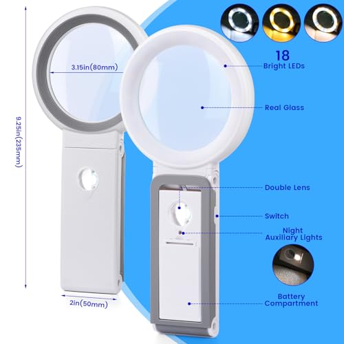 Magnifying Glass with Light and Stand, Foldable Magnifier for Reading - color: White