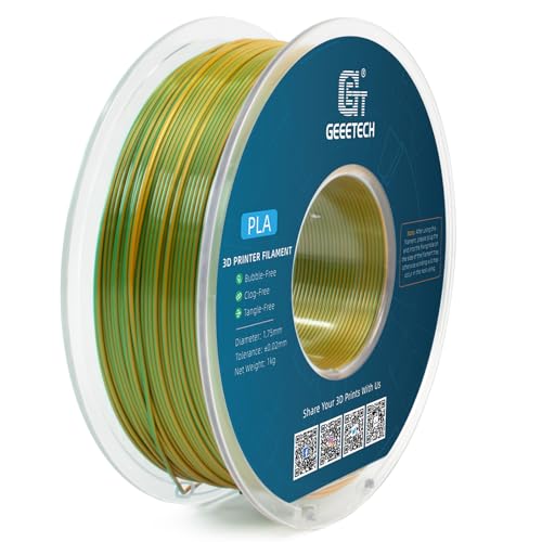 Geeetech 3D Printer Silk PLA Dual Color Filament, Metal-Like Shiny Silk Filament 1.75mm 1kg (2.2lbs) Spool, Dimensional Accuracy +/- 0.02 mm, Silk Yellow Green - color: 1kg Dual Color Yellow-green