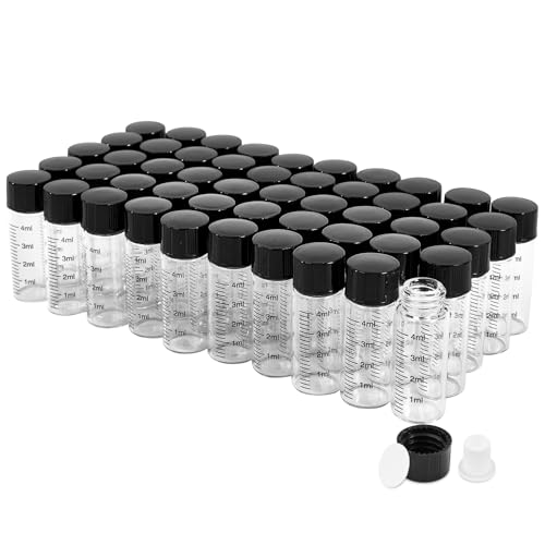 50PCS 4ml Clear Glass Graduated Vials with Screw Caps & Plastic Stoppers - color: CLEAR, size: 4ml