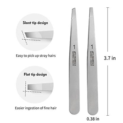 Flat and Slant Tip Tweezers of 2 Pack, Stainless Steel Precision Tweezer for Women Eyebrow & Hair Removal - color: 2 Pack (Slant & Flat)
