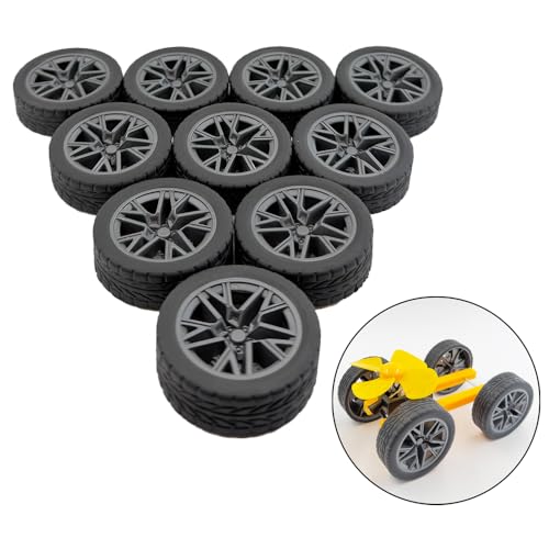10PCS Toy Wheel Model Car Wheel with 5PCS Round Rod Shaft Axles for DIY Model Toy RC Car Truck Robot Building Project (2.5x45mm) - style: 2.5x45mm