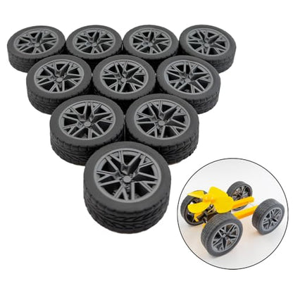 10PCS Toy Wheel Model Car Wheel with 5PCS Round Rod Shaft Axles for DIY Model Toy RC Car Truck Robot Building Project (2.5x45mm) - style: 2.5x45mm