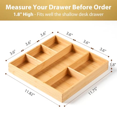 Umilife Bamboo Desk Drawer Organizer, Wood Office Junk Tray, 12"x12" - size: 12"x12"