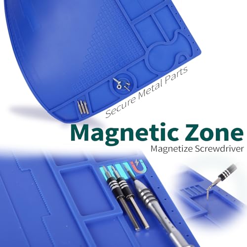 YIHUA M170 Heat-resistant Soldering Mat with Multiple Storage Slots, Built-in Ruler, Magnetic Zones, PCB Slot, Bendable Soft Silicone Soldering Mat, Dimensions 17.32*12.20*0.24 inches (440*310*6mm) - size: 17.32 in × 12.20 in