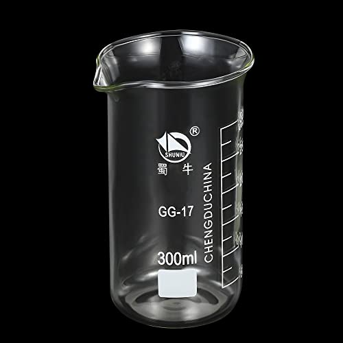 PATIKIL 300ml Tall Form Glass Beaker, 3.3 Borosilicate Glass Graduated Printed Scale Measuring Cups with Spout for Kitchen Lab Liquids Transit Boiling - size: 300ml