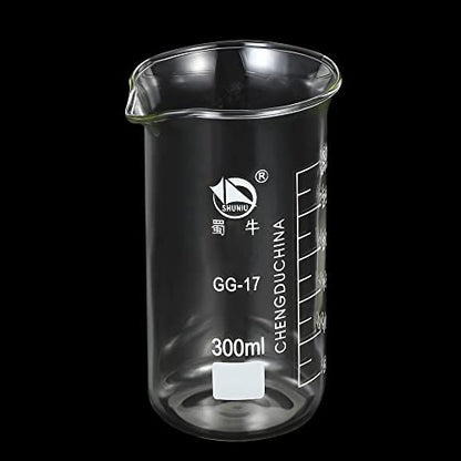 PATIKIL 300ml Tall Form Glass Beaker, 3.3 Borosilicate Glass Graduated Printed Scale Measuring Cups with Spout for Kitchen Lab Liquids Transit Boiling - size: 300ml