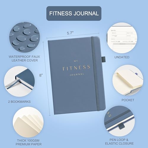 &And Per Se Workout and Food Journal – Fitness Journal with Daily Diet Tracker & Gym Exercise Log Book for Men & Women – Undated, A5 Size, Leather Hardcover (Dark Blue) - color: Dark Blue, size: Fitness and Food